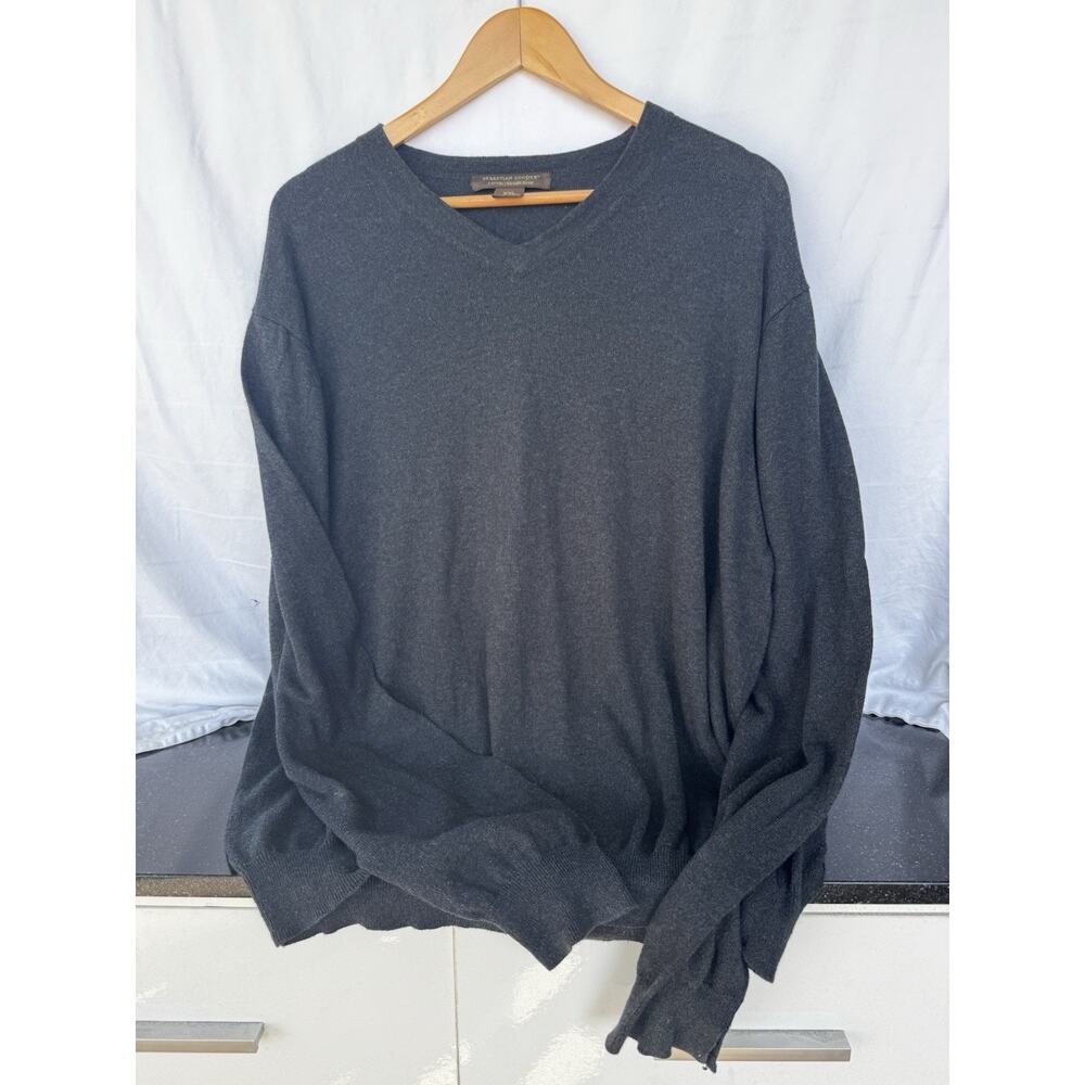 Sebastian Cooper Men's V-neck sweater XXL charcoal gray Luxurious cashmere blend